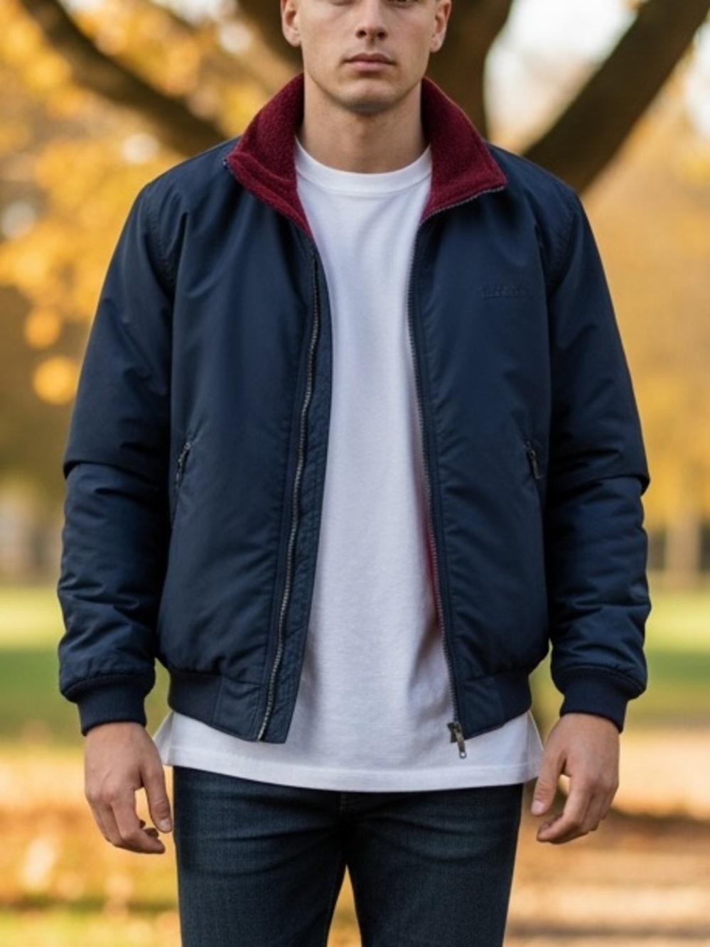 L.L.Bean Y2K Fleece Lined Bomber Jacket Navy Blue Mens Medium Gorpcore Outdoor M